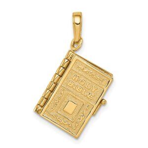 14k Yellow Gold 3-D HOLY BIBLE Lord's Prayer in Moveable Pages Charm Pendant